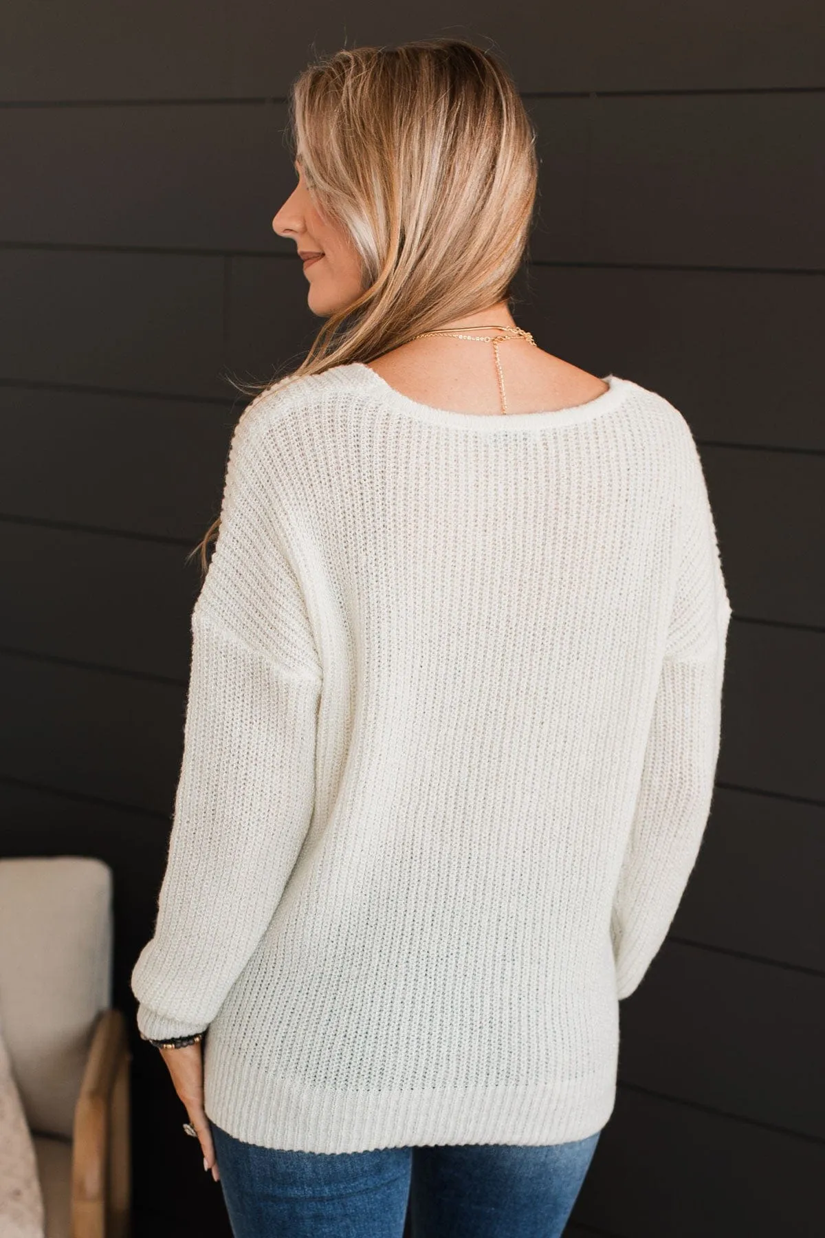 Simply Amazing V-Neck Knit Sweater- Ivory