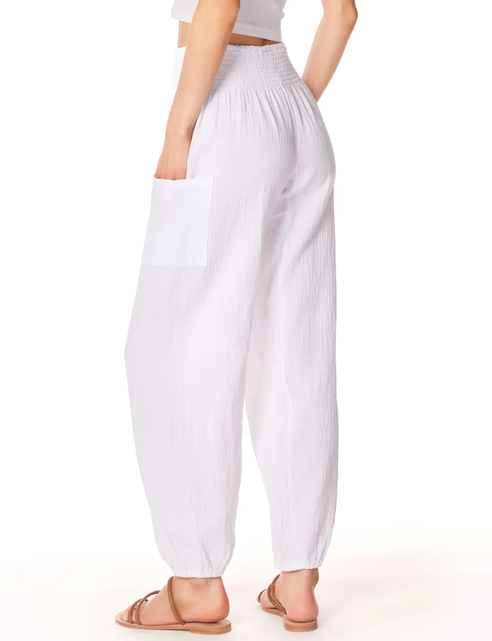 Smocked Beach Pant With Pockets, White