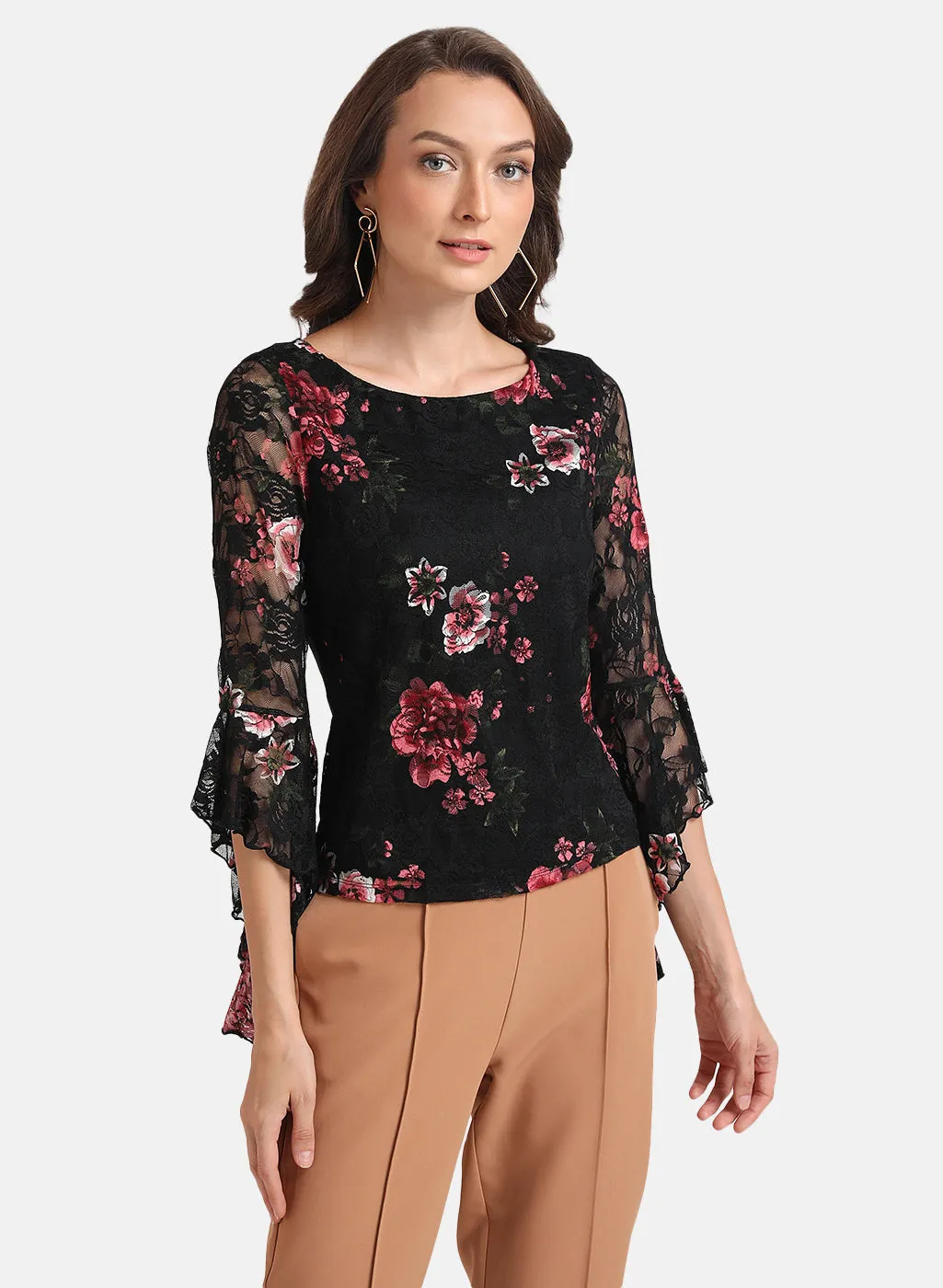 Stretch Lace Peplum Shirt