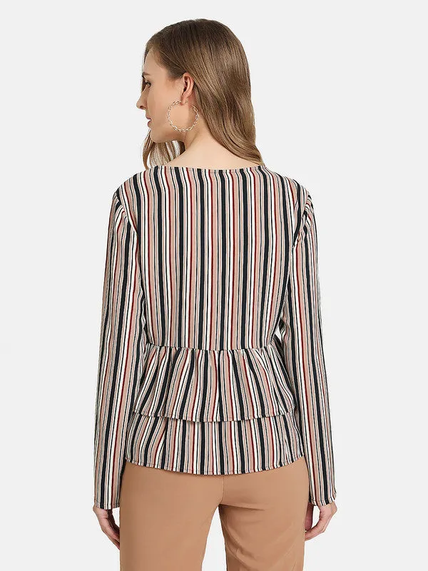 Stripe Top With Layered Peplum