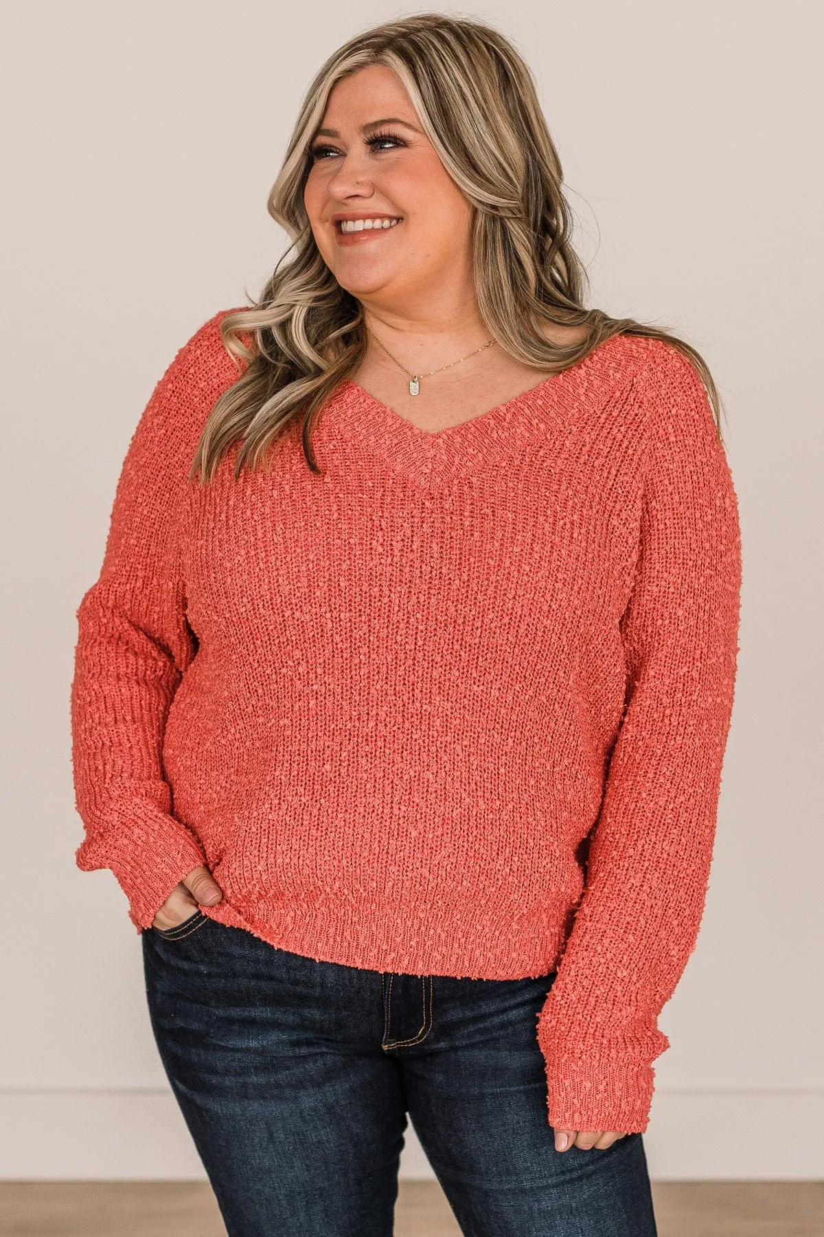 Strive For You Textured Knit Sweater- Coral