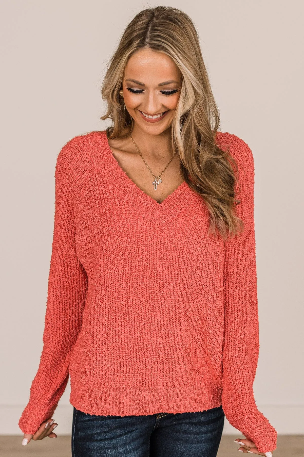 Strive For You Textured Knit Sweater- Coral