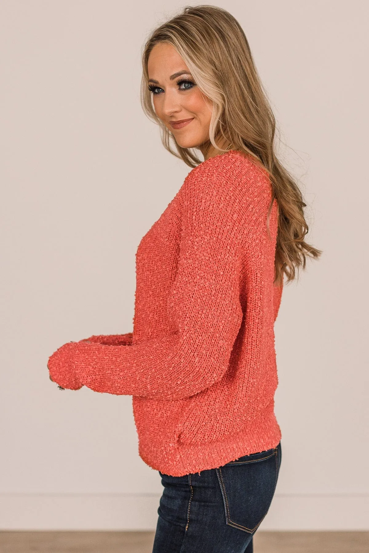 Strive For You Textured Knit Sweater- Coral