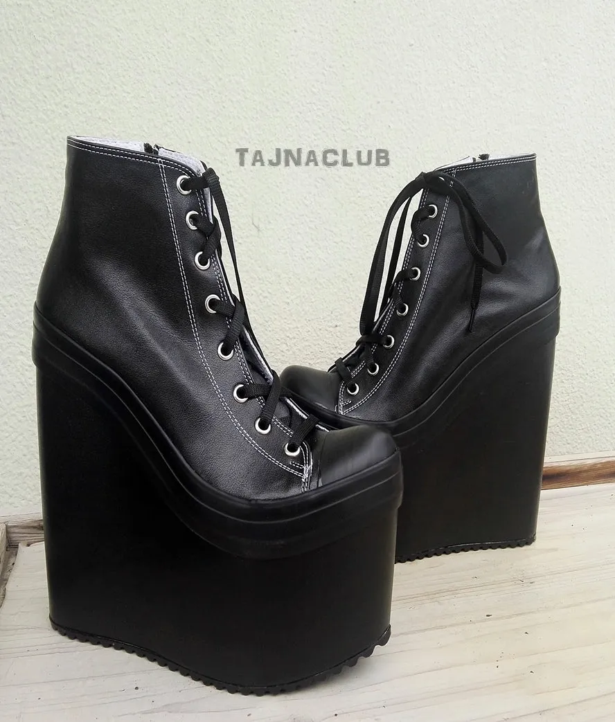 Super High Heel Black Sneaker Wedges