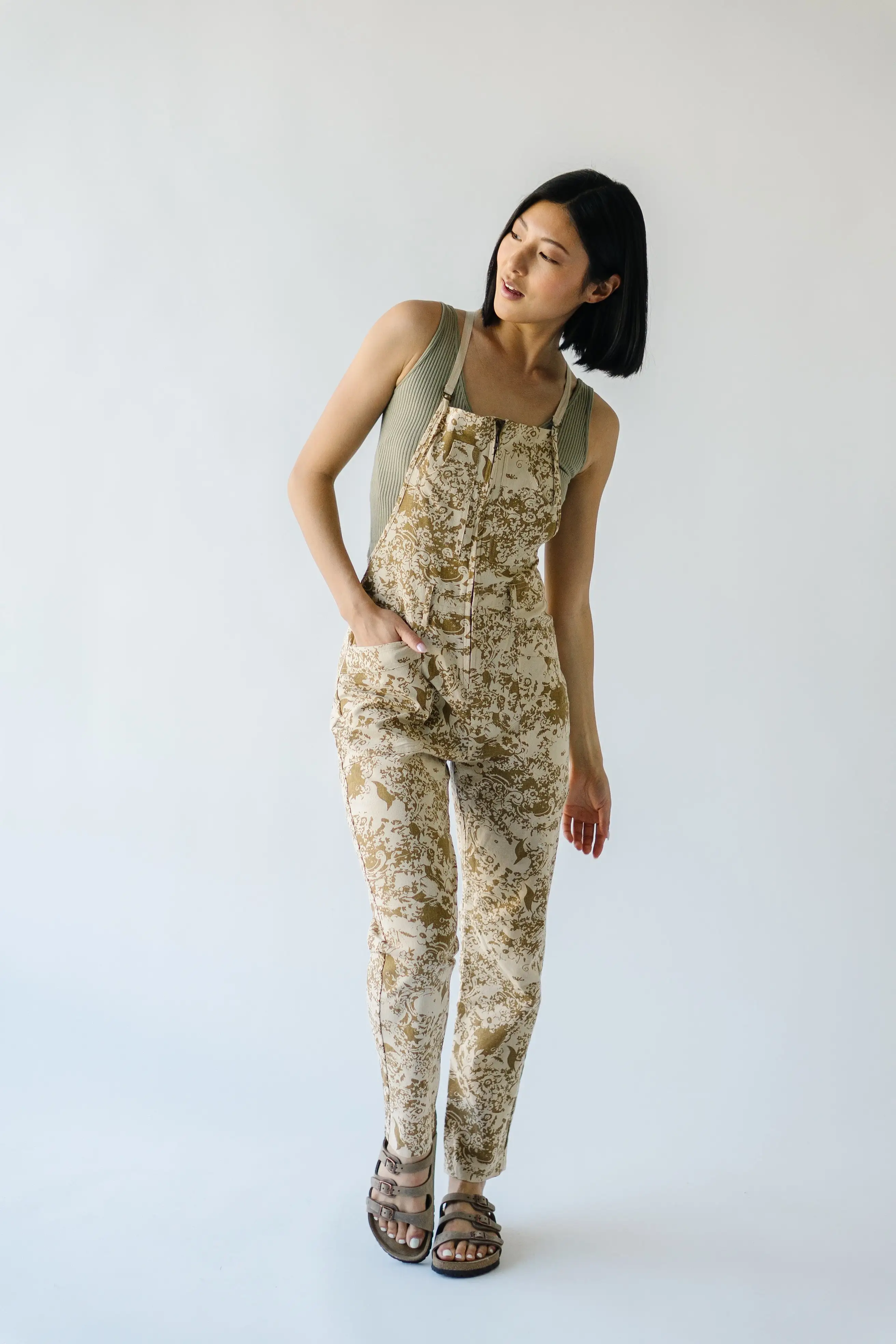 The Barrington Zipper Detail Jumpsuit in Taupe Combo