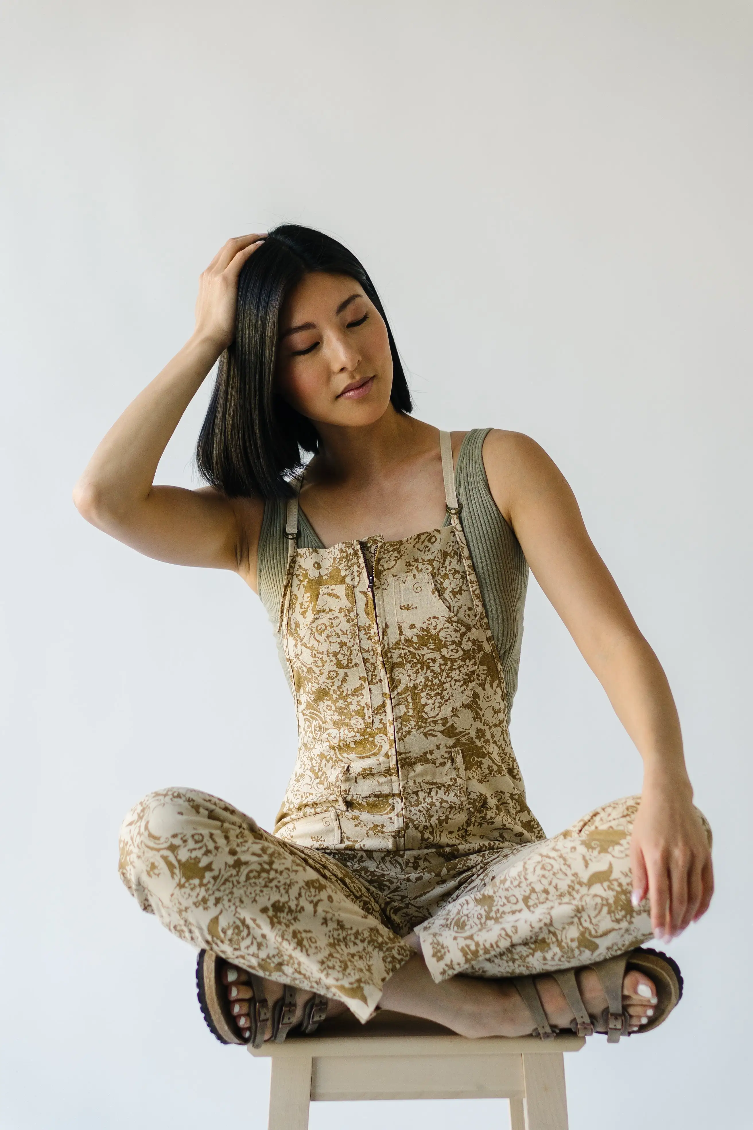 The Barrington Zipper Detail Jumpsuit in Taupe Combo