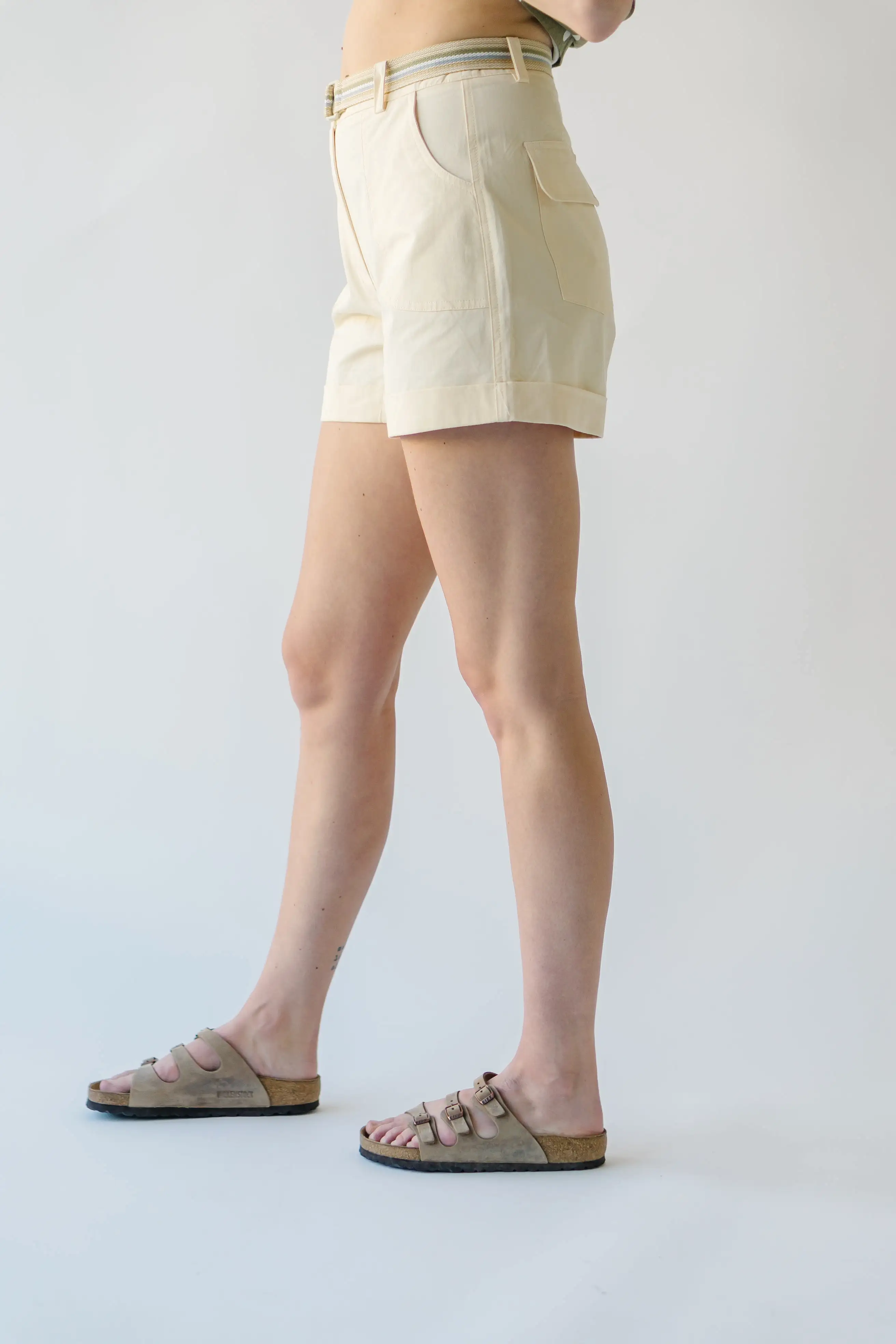 The Daley Folded Hem Shorts in Cream