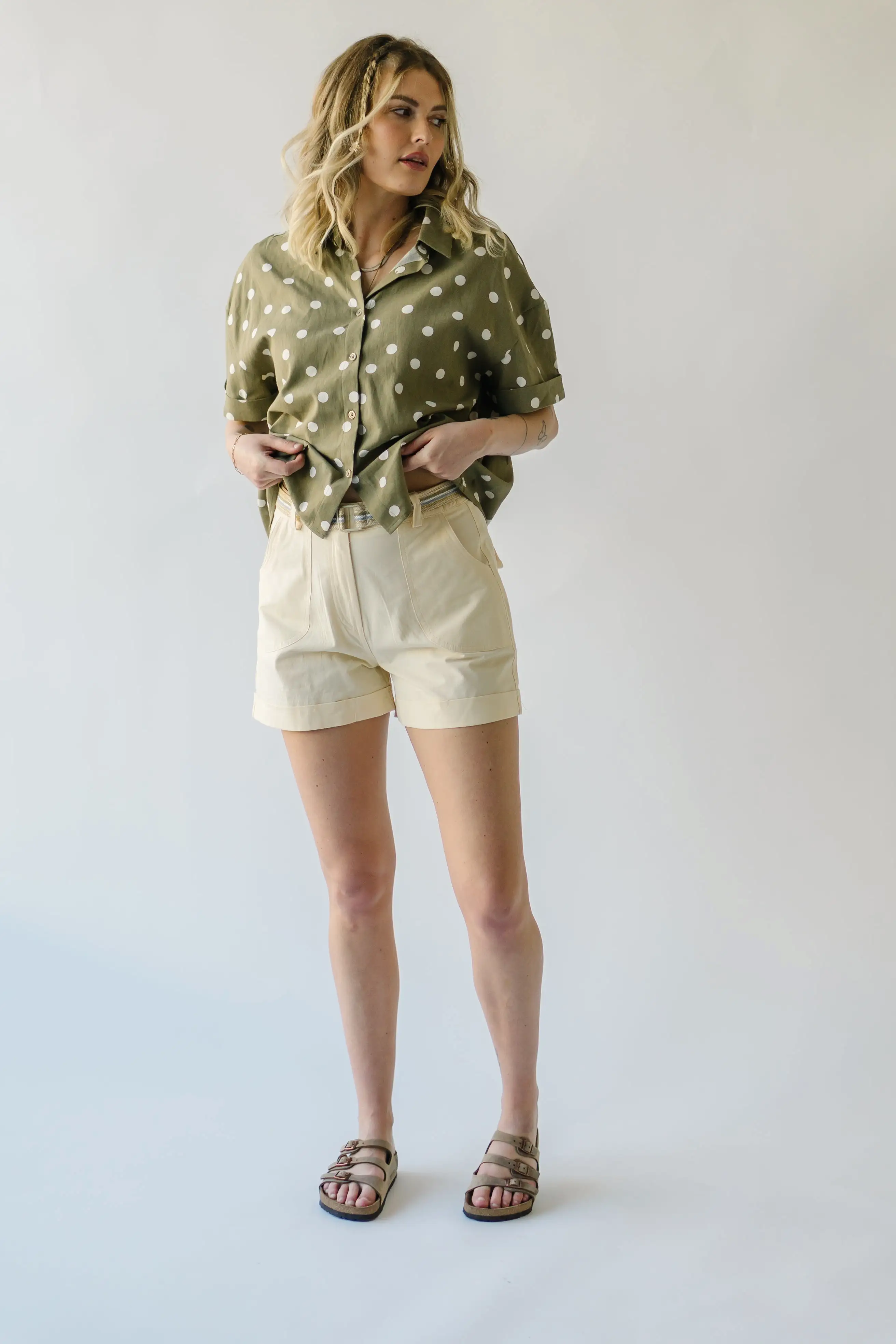 The Daley Folded Hem Shorts in Cream