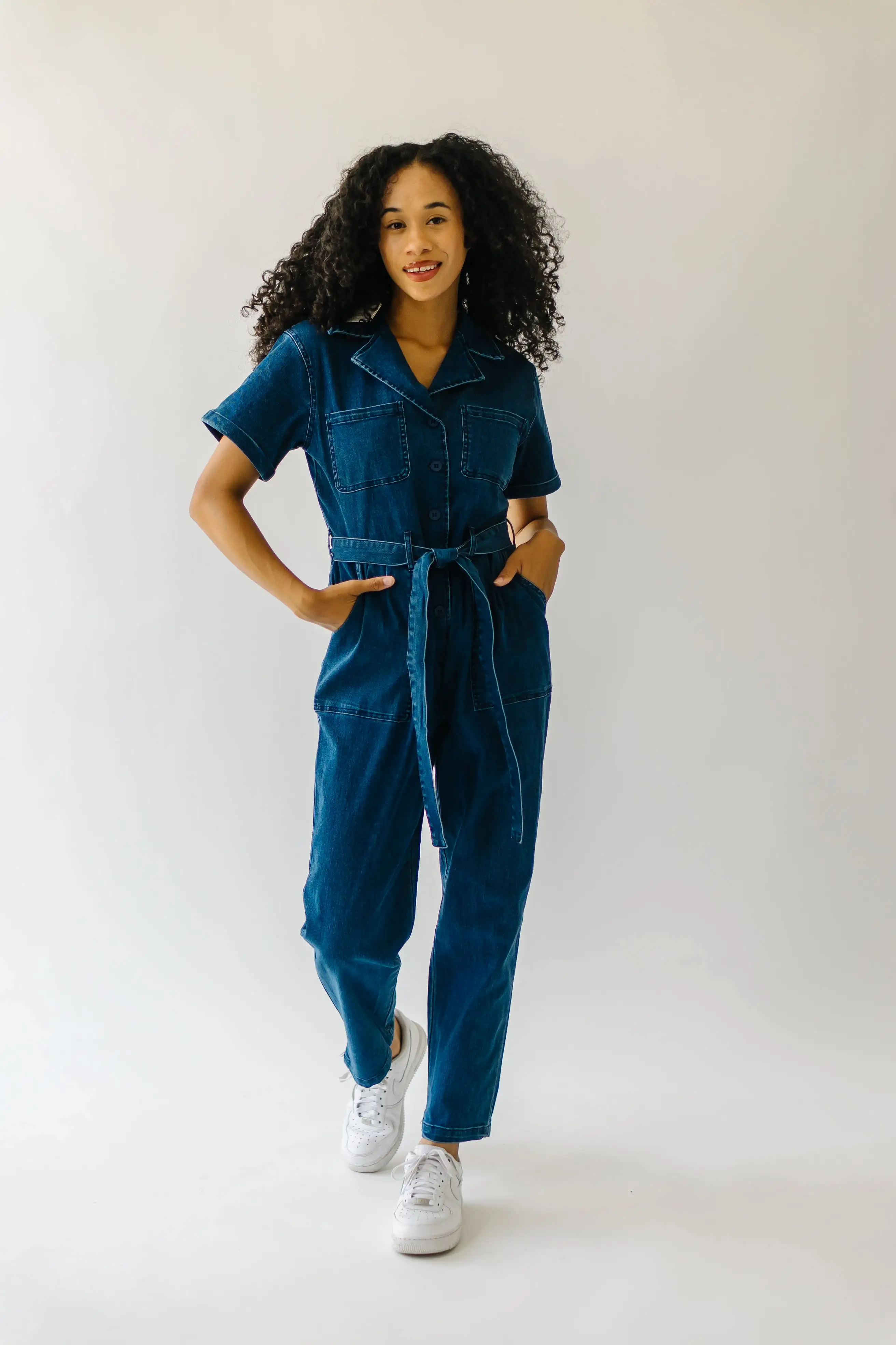 The Fleming Tie Denim Jumpsuit in Blue