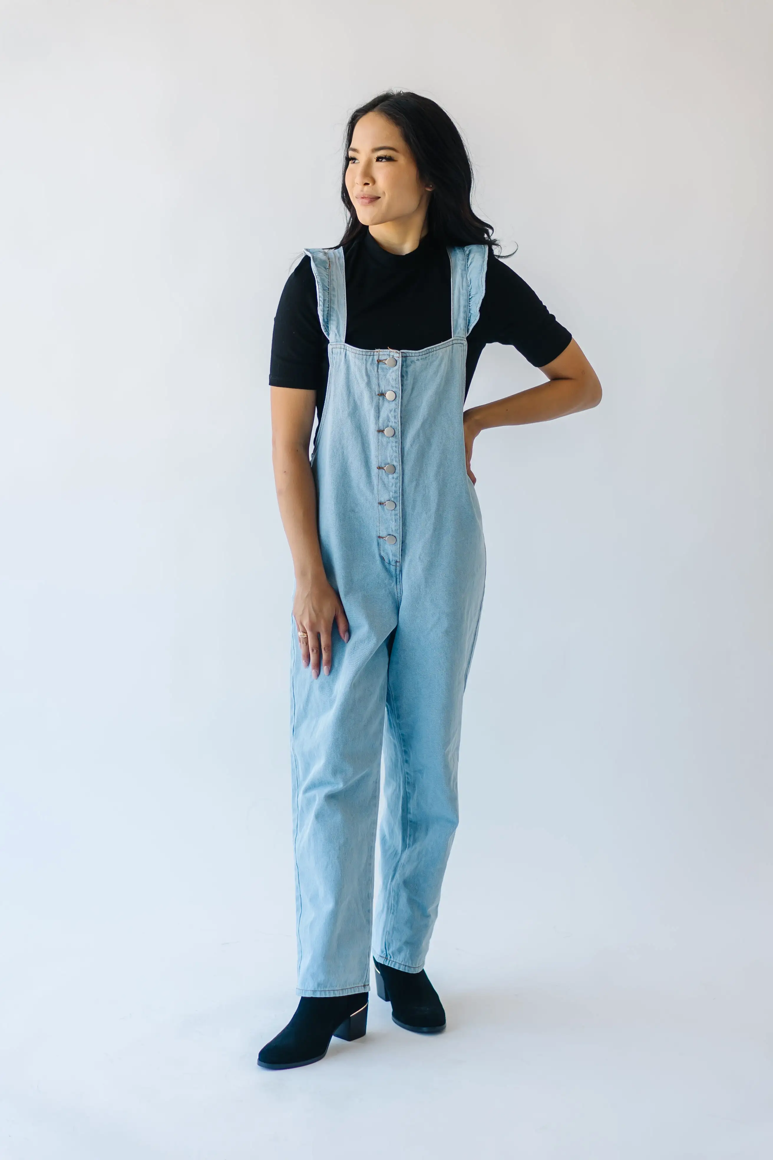 The Redlands Ruffle Detail Jumpsuit in Denim