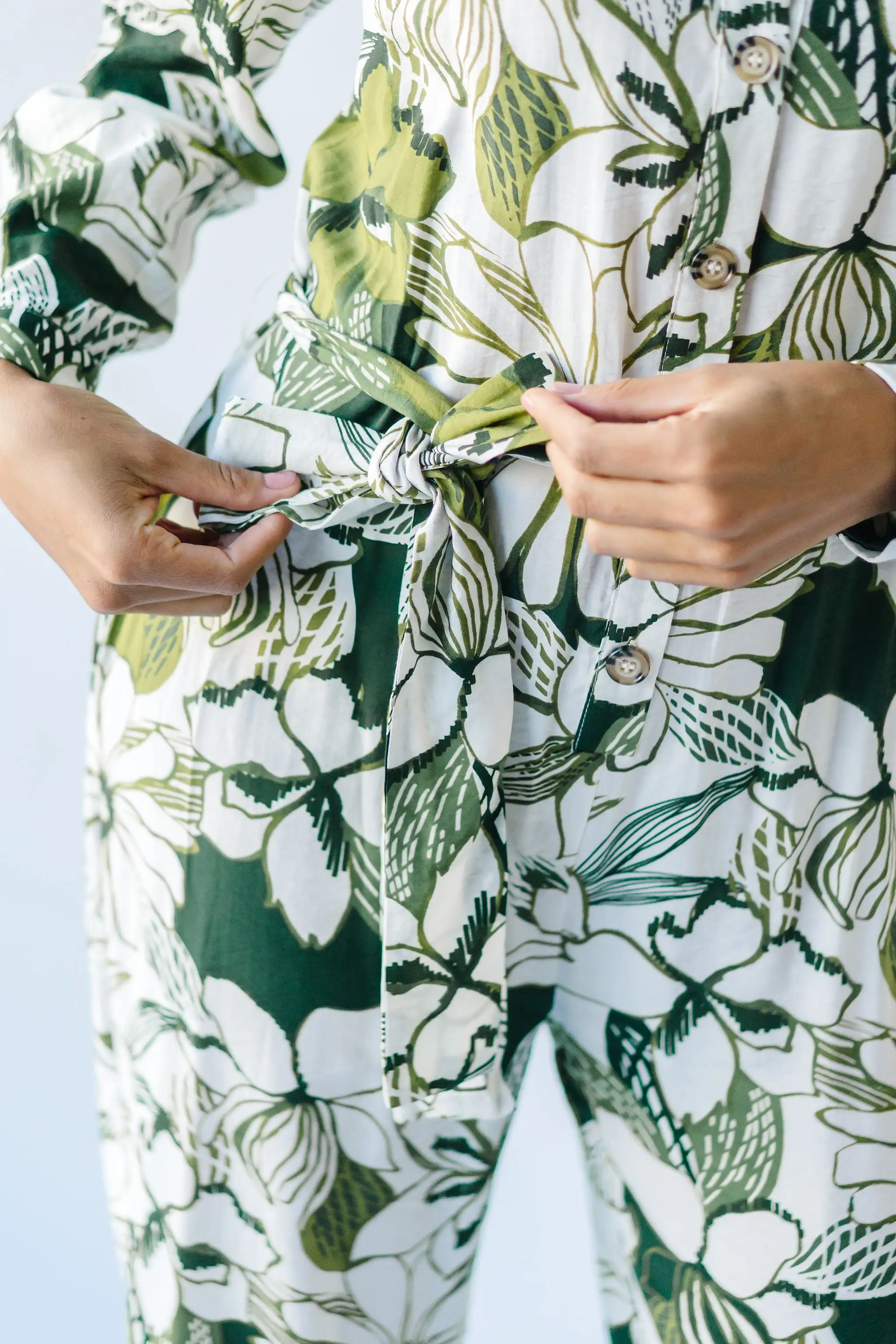 The Redondo Floral Jumpsuit in Olive Green