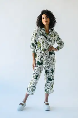 The Redondo Floral Jumpsuit in Olive Green