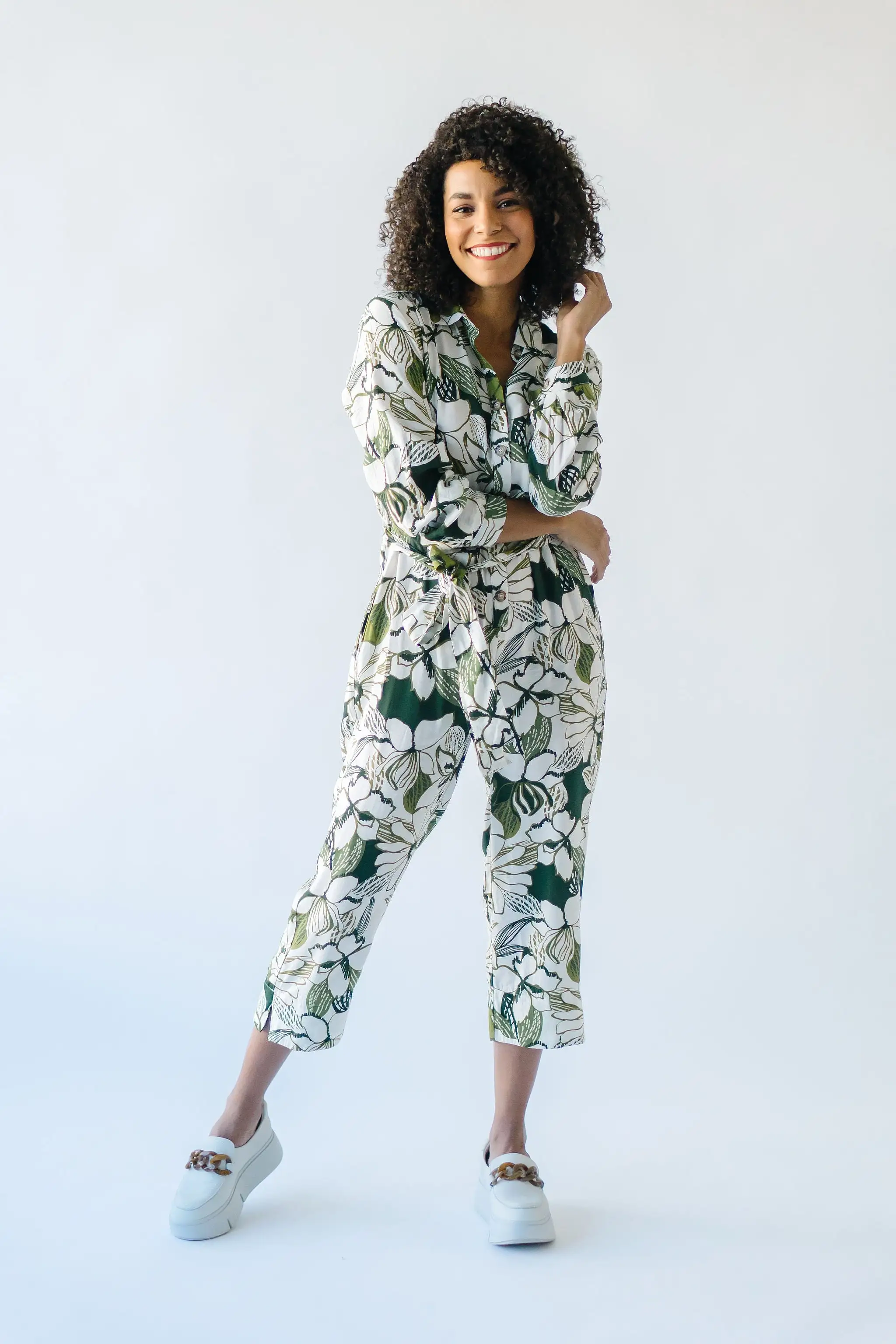 The Redondo Floral Jumpsuit in Olive Green