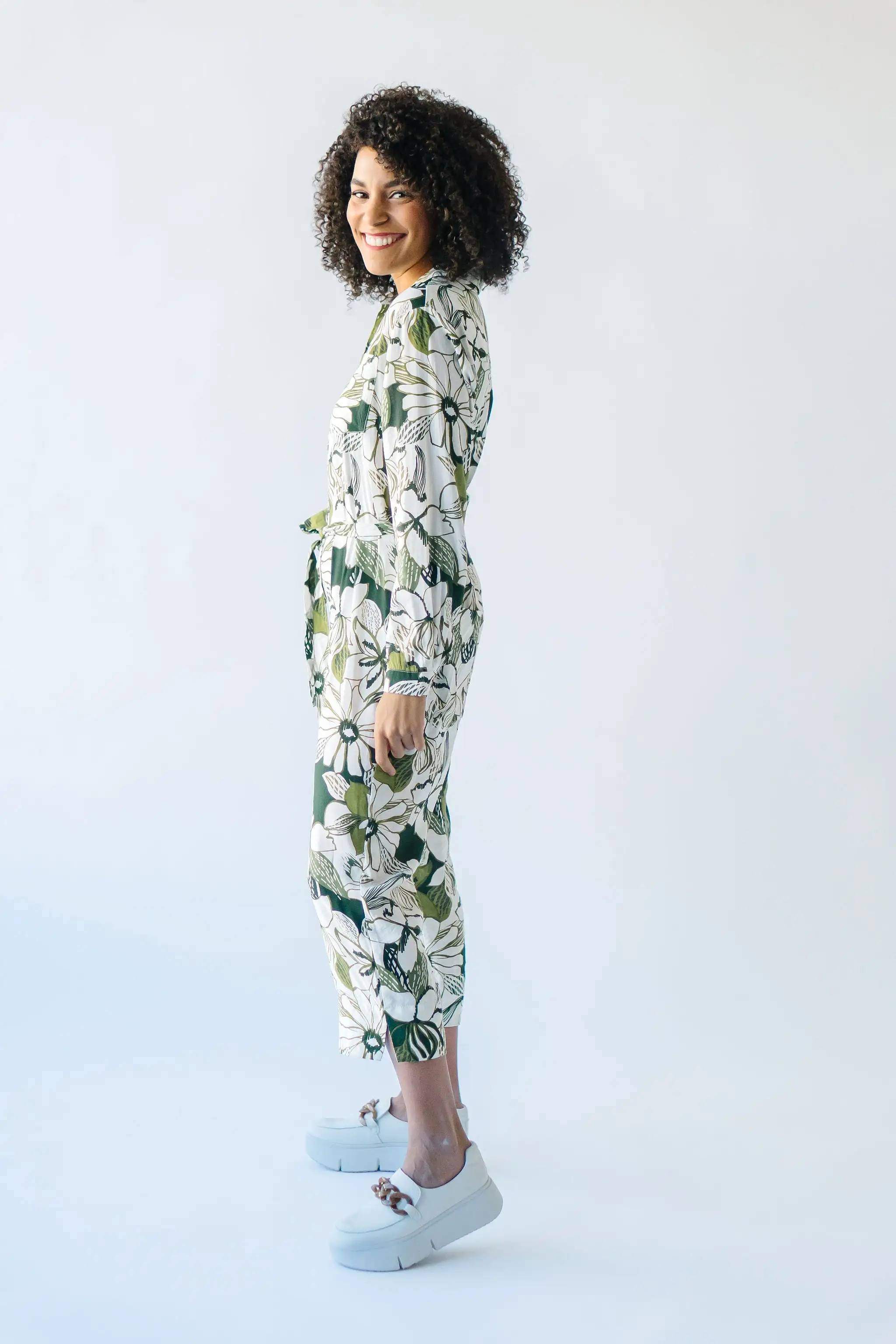 The Redondo Floral Jumpsuit in Olive Green