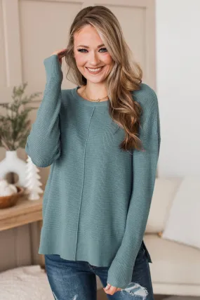 Time To Thrive Knit Sweater- Dusty Blue