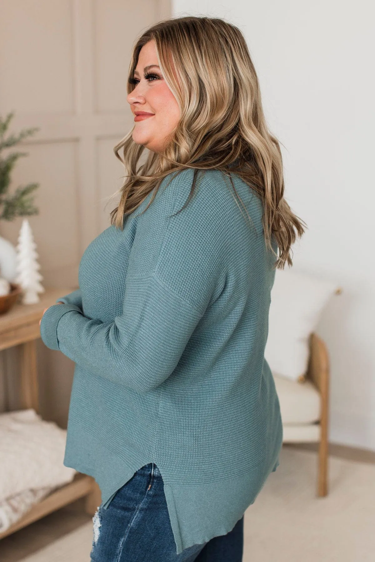 Time To Thrive Knit Sweater- Dusty Blue