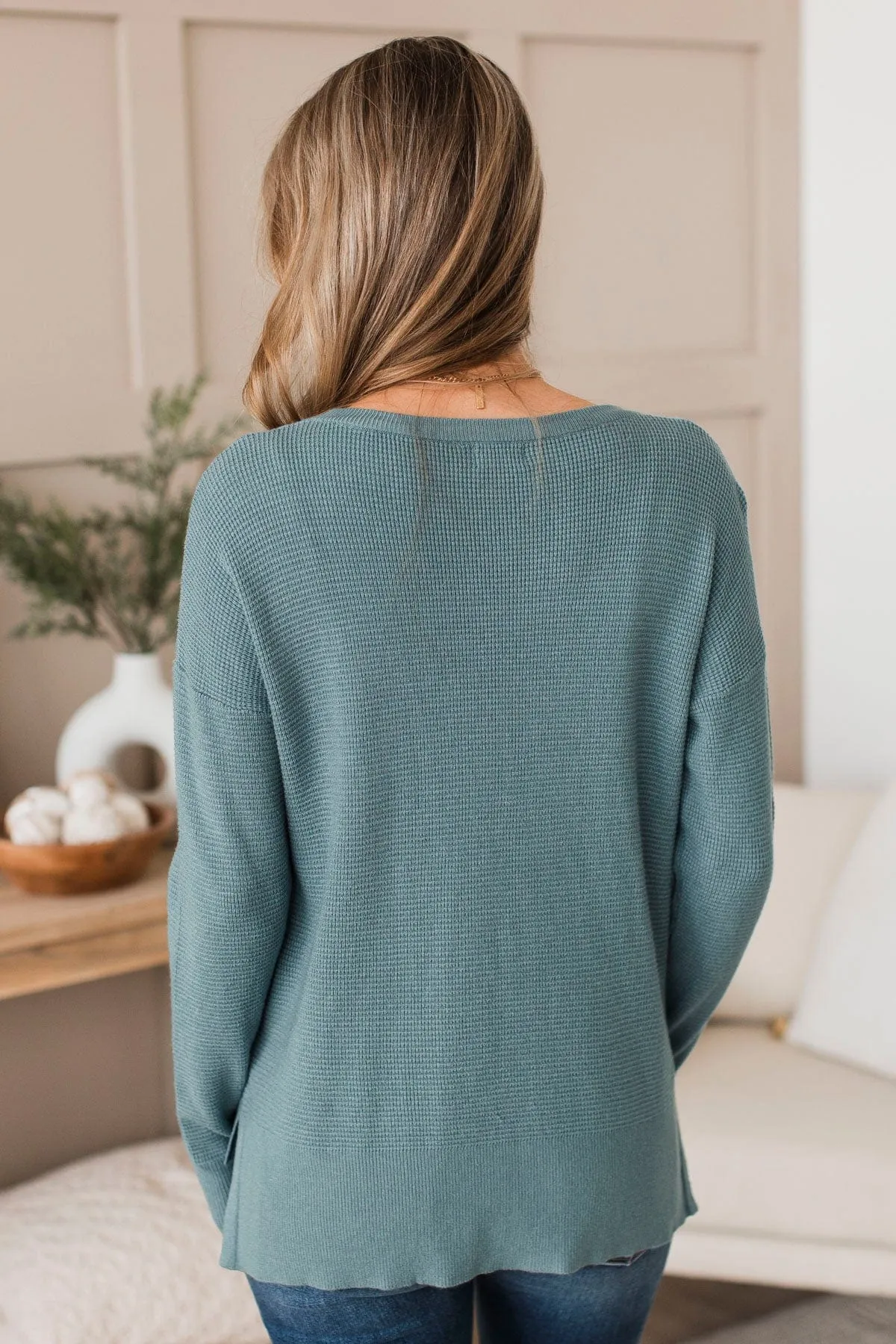 Time To Thrive Knit Sweater- Dusty Blue