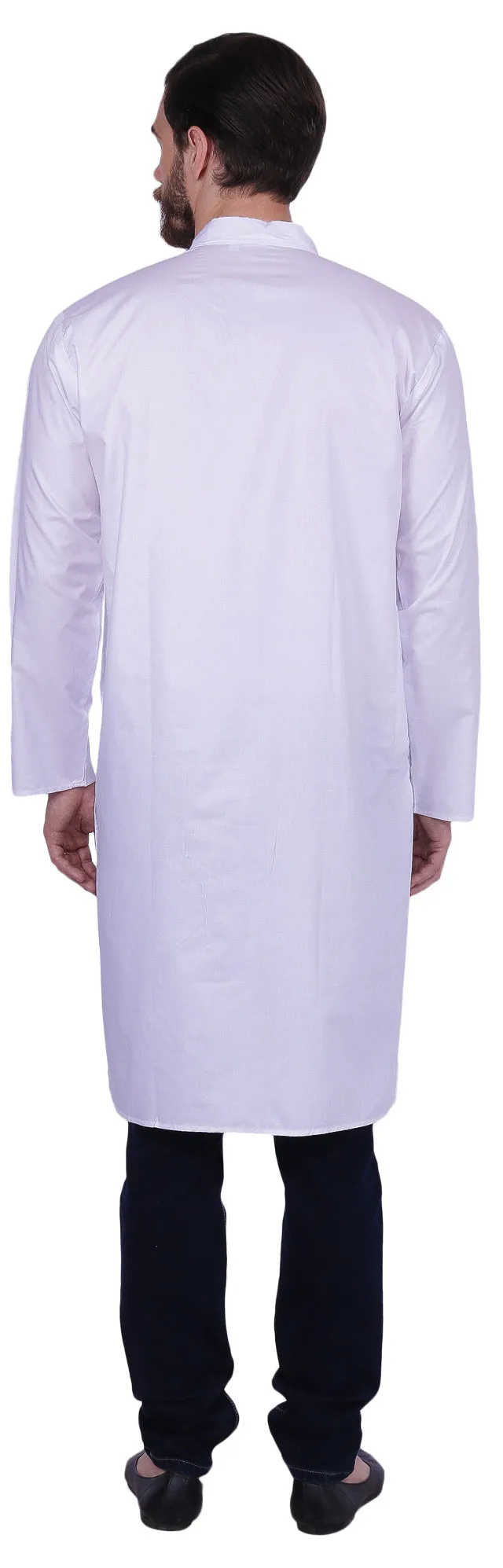 Traditional Men's Long Kurta Solid Color India Clothes (White)