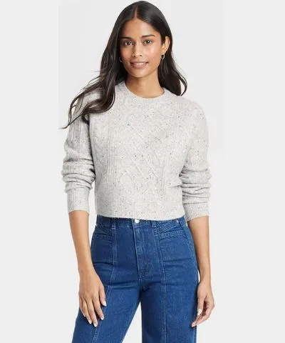 Universal Thread Women's Crewneck Cashmere-Like Cable Pullover Sweater