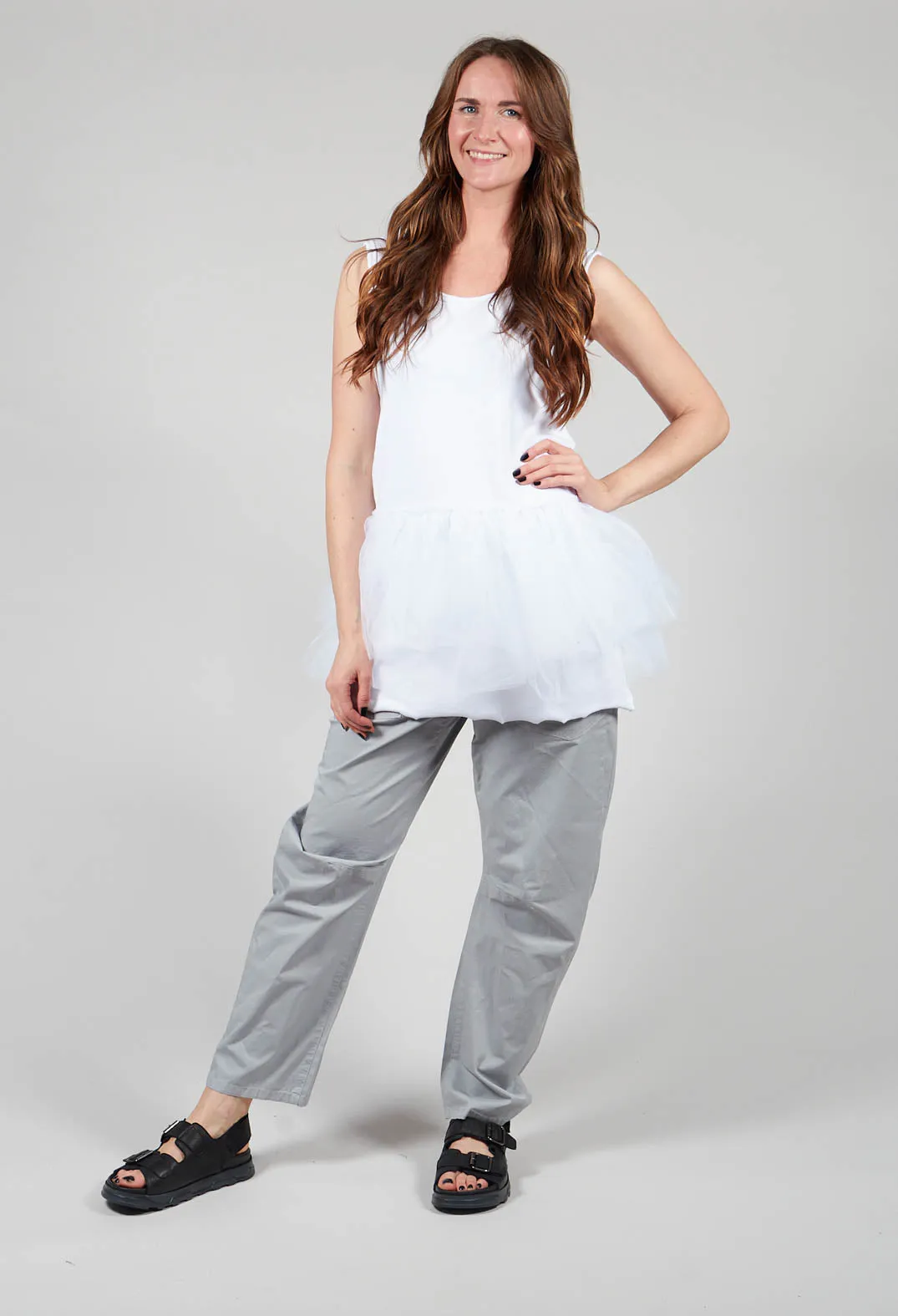 Vest Top with Net Peplum in White