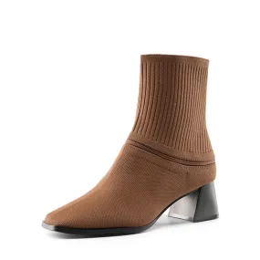 Waterproof Block Heel Knit Ankle Boots