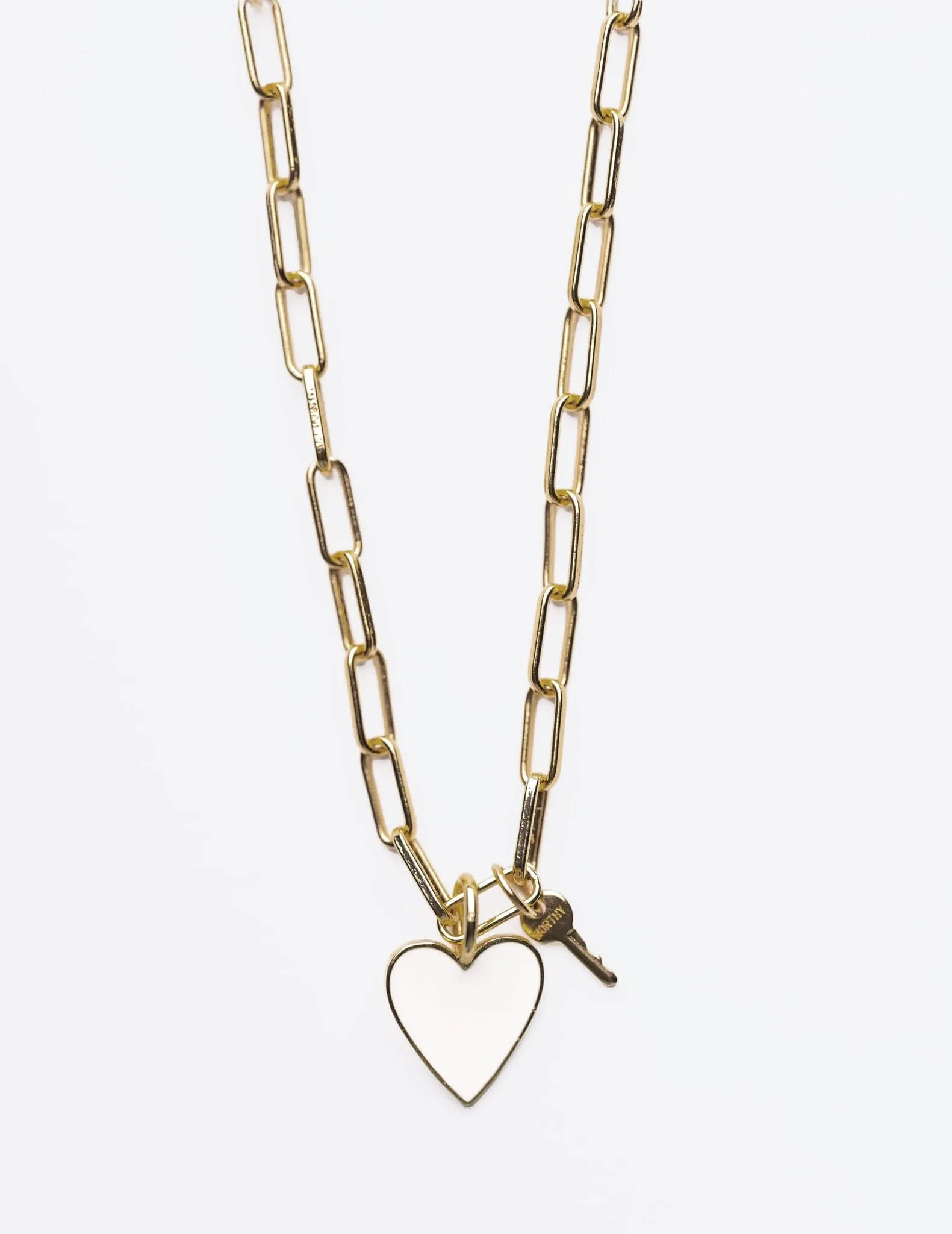 White Enamel Heart and Mini Key Brooklyn Necklace