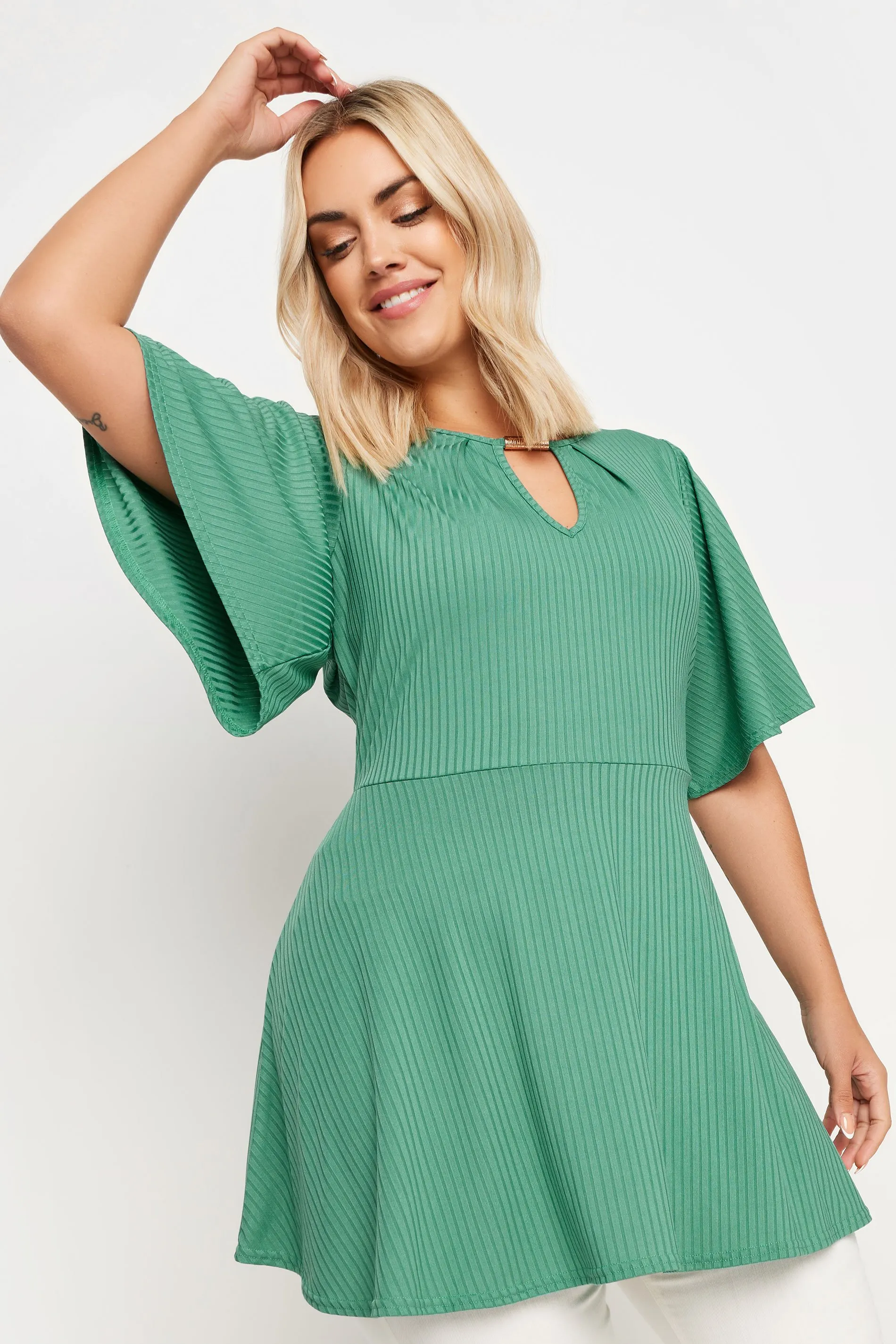 YOURS Curve Green Metal Trim Peplum Top