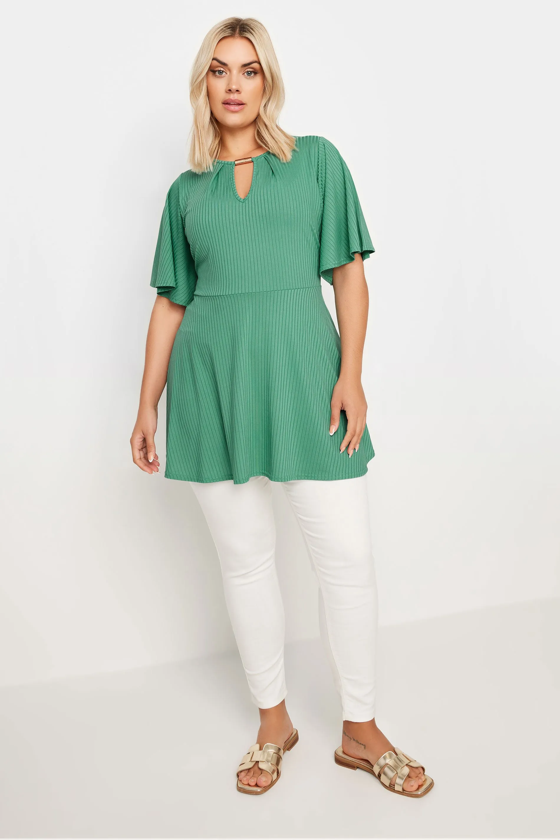 YOURS Curve Green Metal Trim Peplum Top