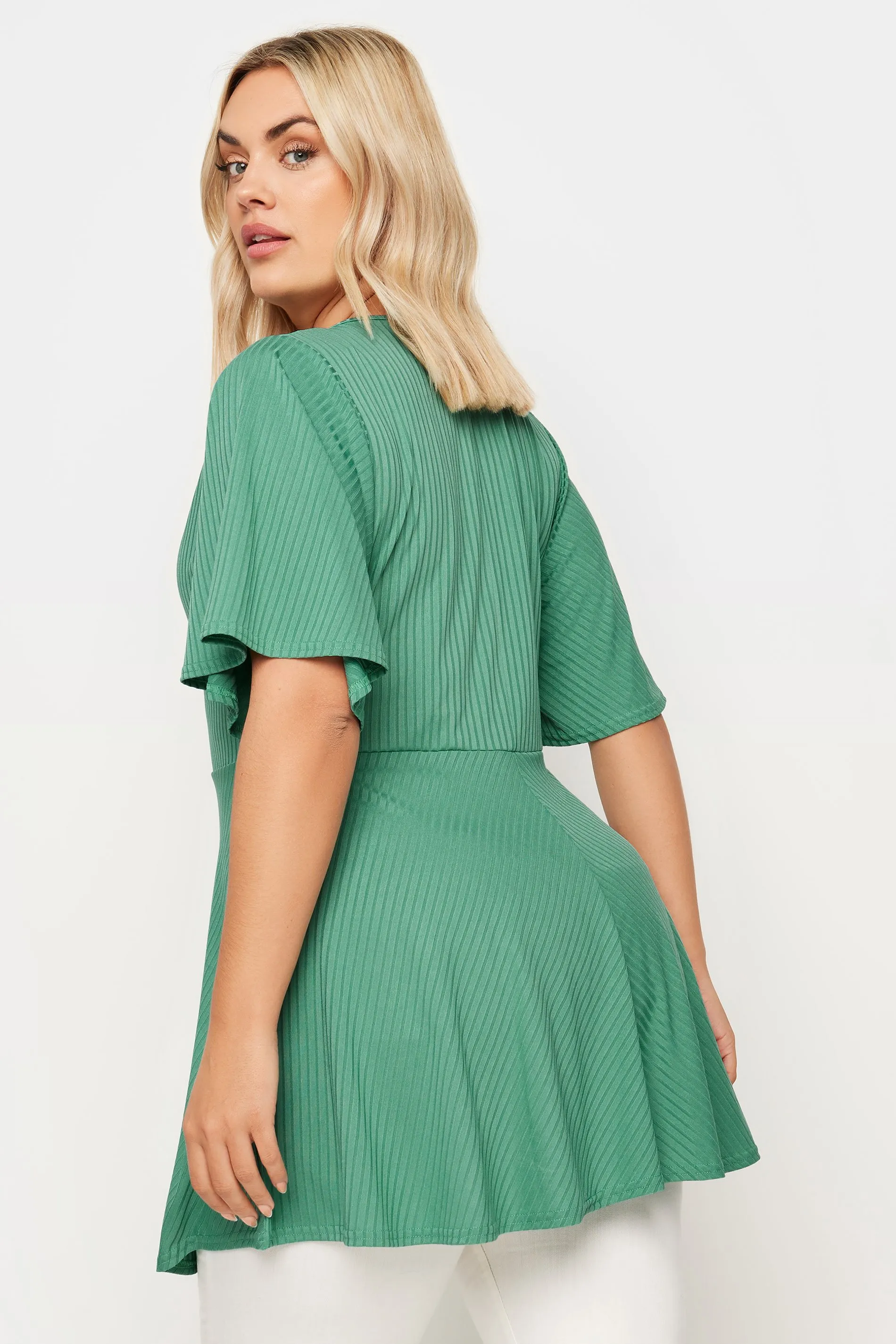 YOURS Curve Green Metal Trim Peplum Top