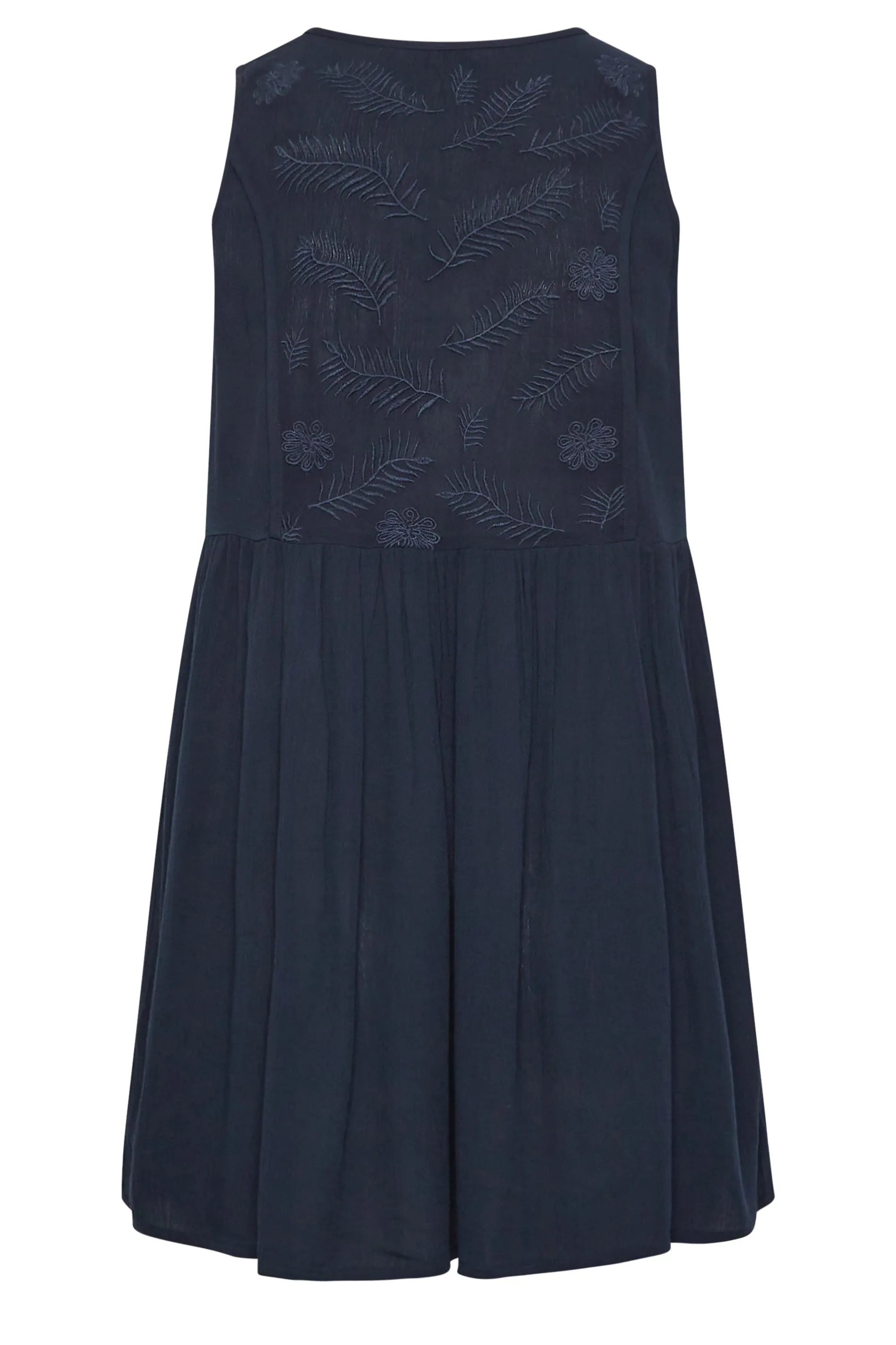 YOURS Curve Navy Blue Embroidered Peplum Vest Top