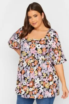 YOURS Curve Purple Floral Peplum Top