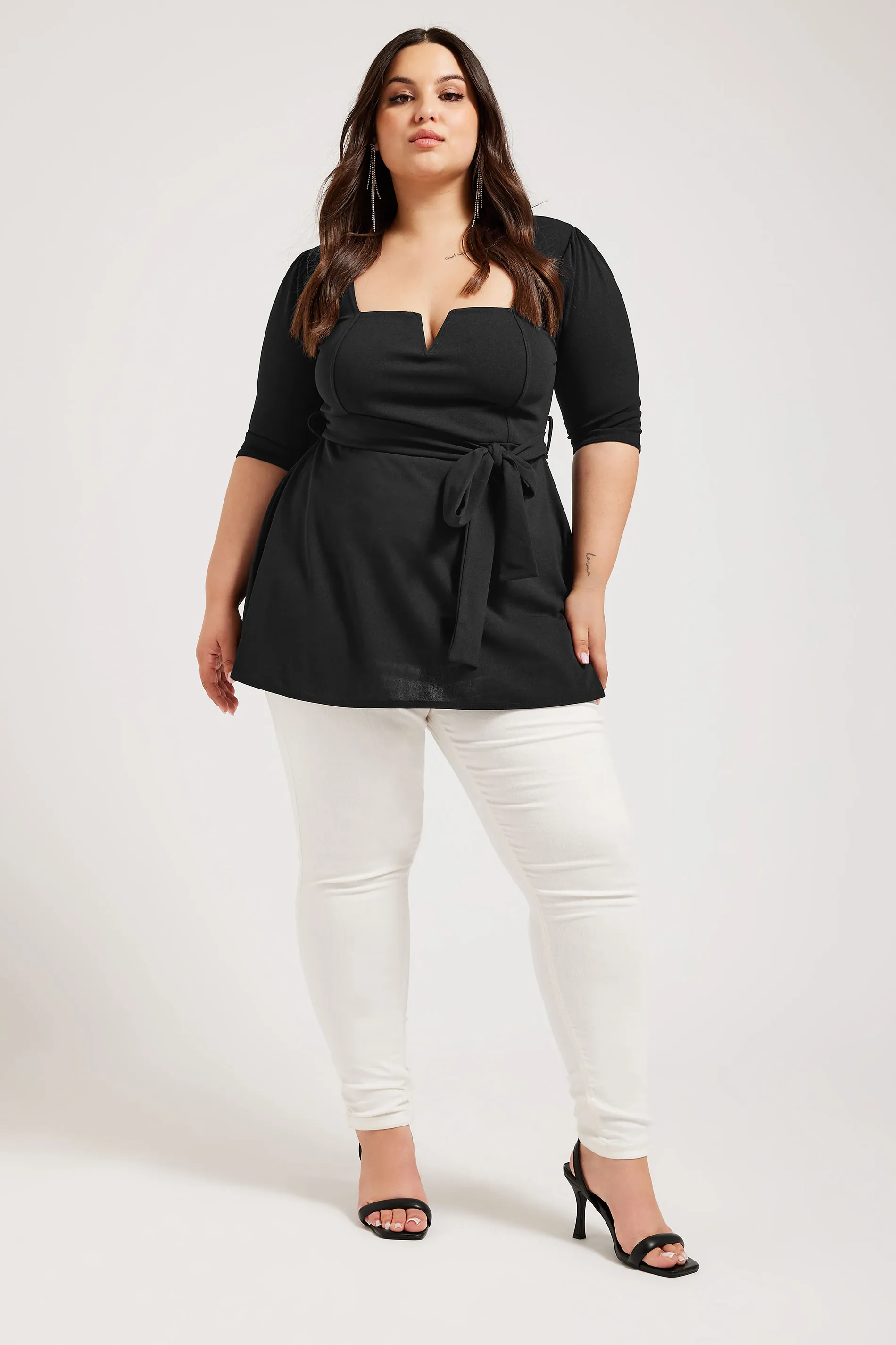 YOURS LONDON Curve Black Notch Neck Peplum Top