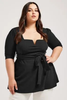 YOURS LONDON Curve Black Notch Neck Peplum Top