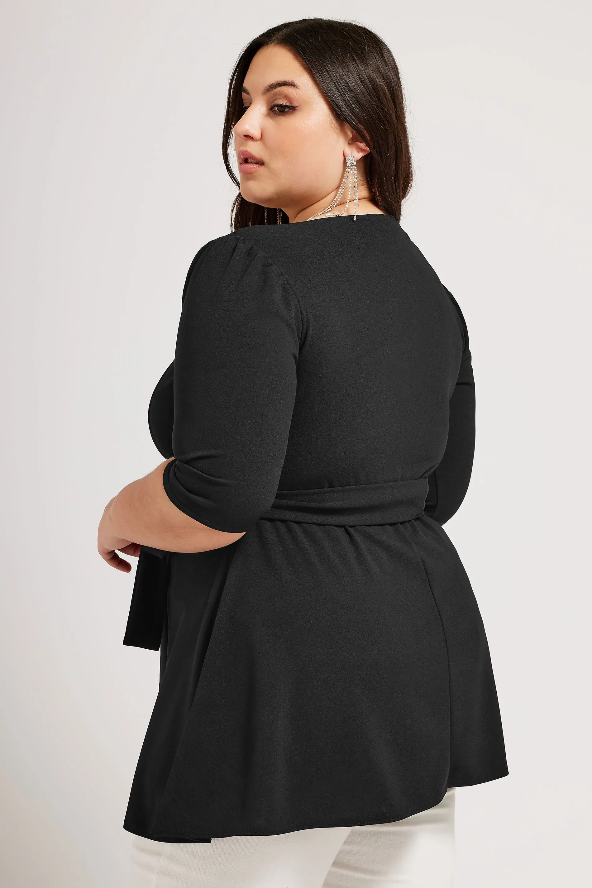 YOURS LONDON Curve Black Notch Neck Peplum Top