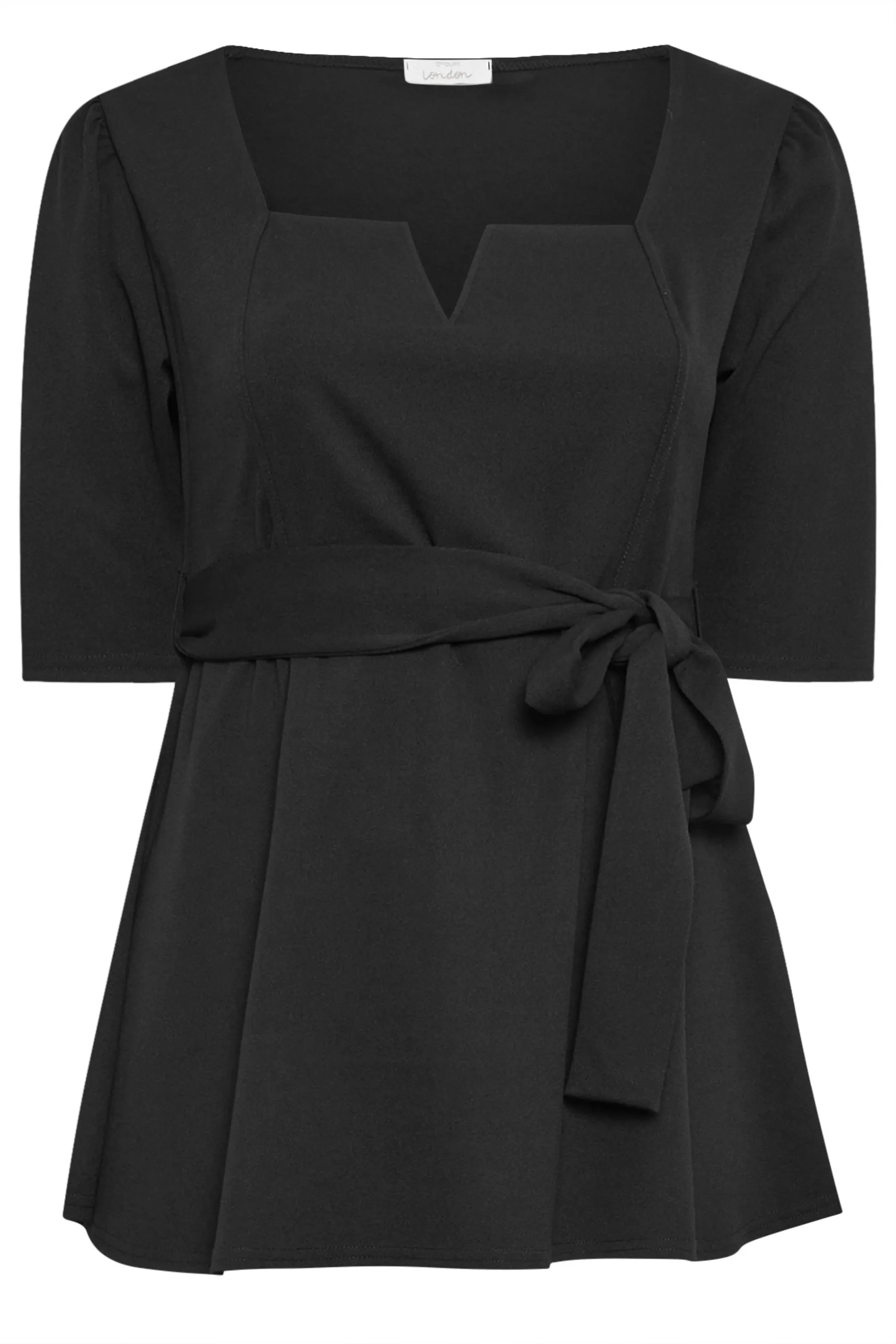 YOURS LONDON Curve Black Notch Neck Peplum Top