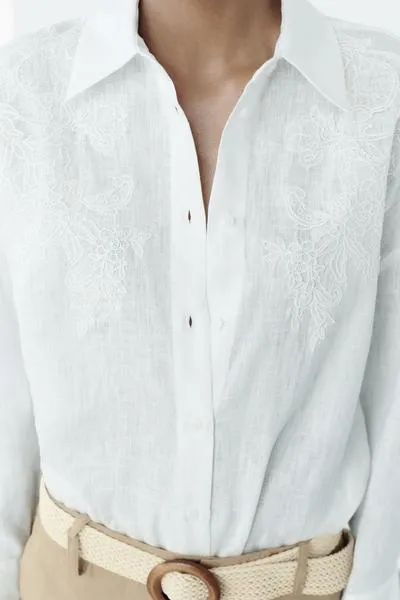 ZARA  |Linen Long Sleeves Office Style Elegant Style Formal Style