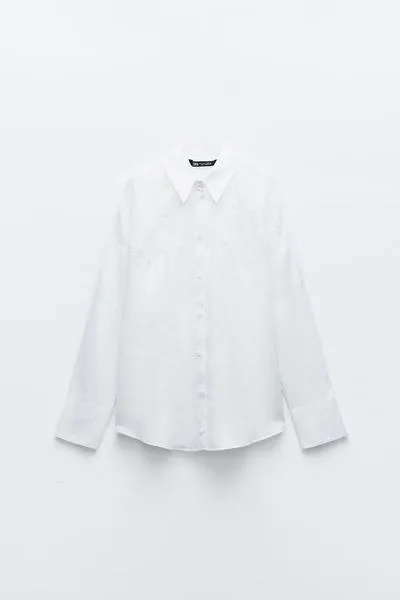 ZARA  |Linen Long Sleeves Office Style Elegant Style Formal Style