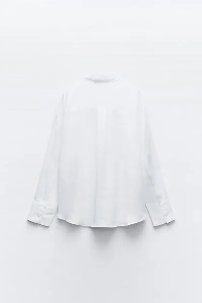 ZARA  |Linen Long Sleeves Office Style Elegant Style Formal Style